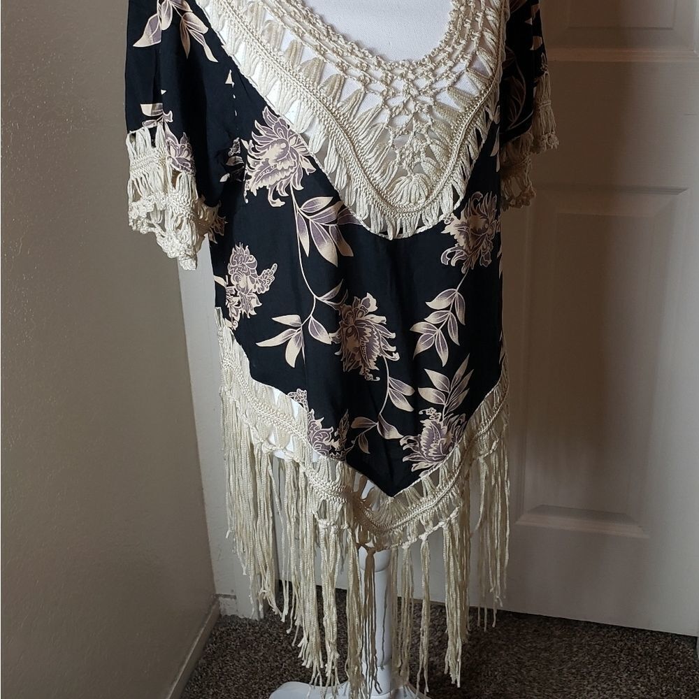 Fringe poncho top 